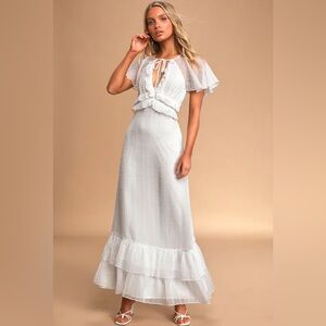 NWT LULUS Sweetest Delight White Ruffled Short Sleeve Maxi Dress